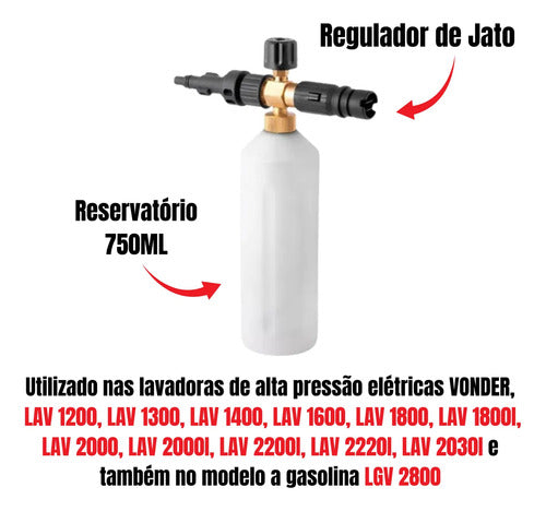 aplicador detergente 750ml p/ lavadoras alta pressão vonder