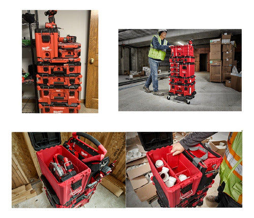 maleta packout milwauke c/ alça empilhável divisões fechadas vermelho