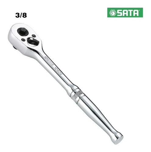 chave catraca reversível soquete 3/8 aço crv 60 dentes sata