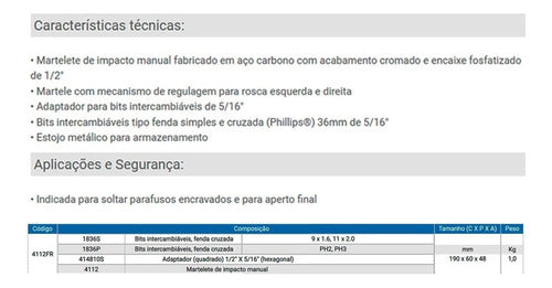 chave impacto manual 6 pçs king tony 4112fr