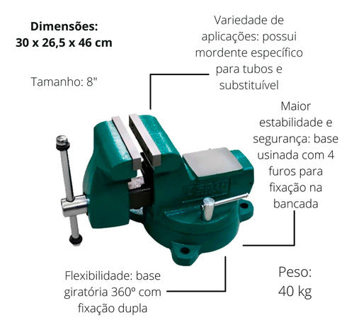 morsa de bancada 8 st70845sc sata com bigorna giratoria