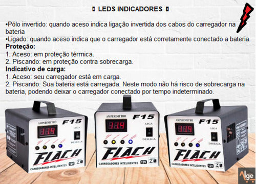 carregador de bateria 15a 12v aux. partida bivolt f15 flach