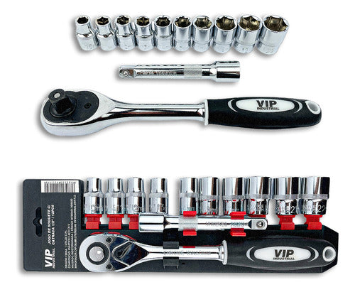 jogo soquete sextavado catraca extensor 1/2 crv 12 peças