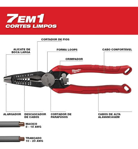 alicate eletricista combinado 7 em 1 48-22-3078 - milwaukee