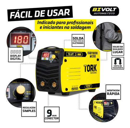 inversora solda kab 180 mma tig mascara automatica bivolt amarelo/preto