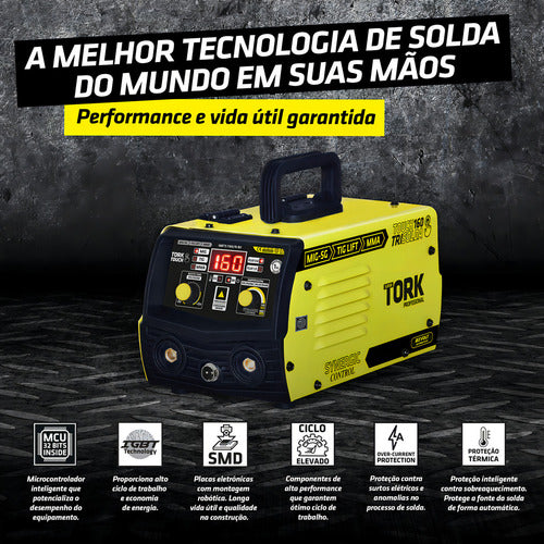 maquina solda 160a mig s/ gás 3 em 1 tig eletrodo máscara bv amarelo