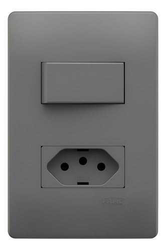 conjunto 4x2 cinza com interruptor simples e tomada 10a 250v 10 a 250v cinza