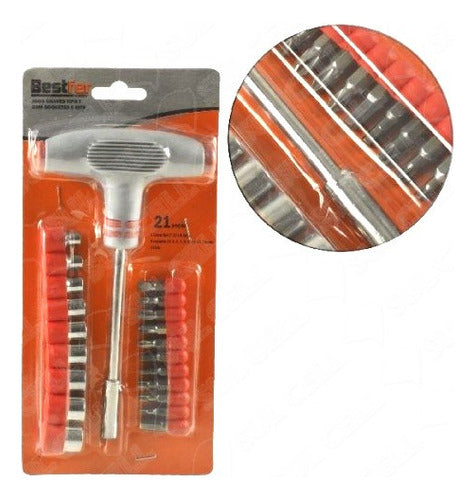 jogo de chaves tipo t com soquetes e bits 21 peças cinza