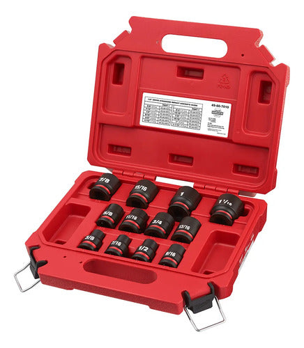 jogo soquete impacto encaixe 1/2  curto 12 peças milwaukee