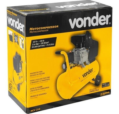 compressor de ar elétrico portátil vonder profissional leve mcv 216 monofásica 21.6l 2cv 220v 60hz amarelo