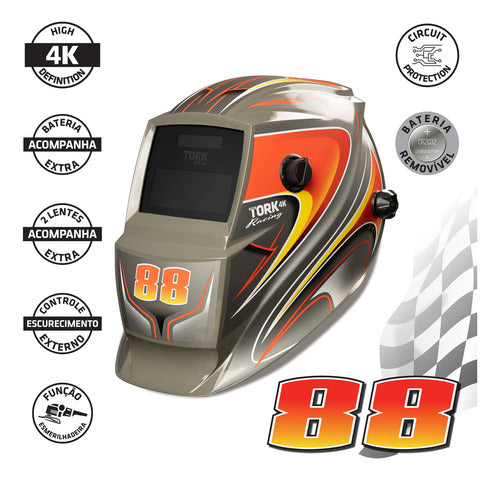 Mascara Solda Auto Escurecimento Racing 88 Cinza 4k Tork - Cinza - Racing 88