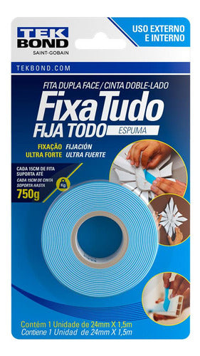 Fita Fixa Tudo Espuma Dupla Face 24mm X1,5m- Blíster-tekbond