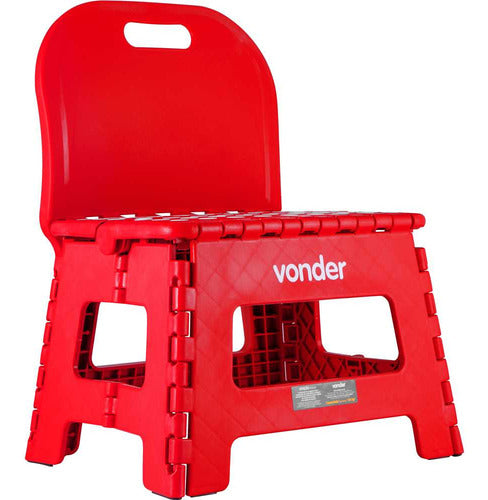 banqueta plástica dobrável vermelha 220 mm encosto vonder