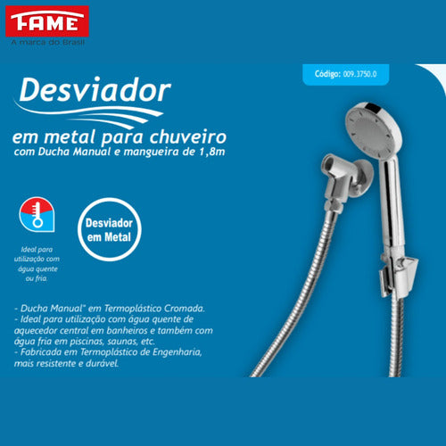 desviador p/ ducha | chuveiro em metal mangueira 1,8m fame