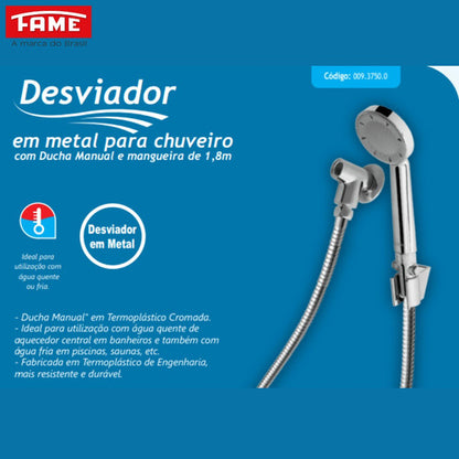 Desviador P/ Ducha | Chuveiro Em Metal Mangueira 1,8m Fame