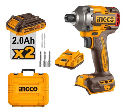 parafusadeira de impacto 1/4 285nm 2 baterias 2ah 20v ingco laranja