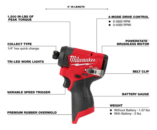 parafusadeira de impacto 1/4 m12 169nm fuel 3453-20 milwauke