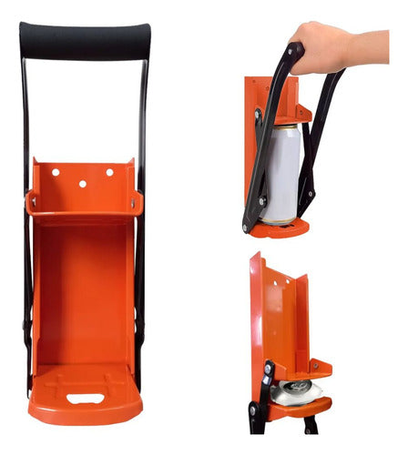 amassador de latinha com abridor de garrafa corpo em aço laranja