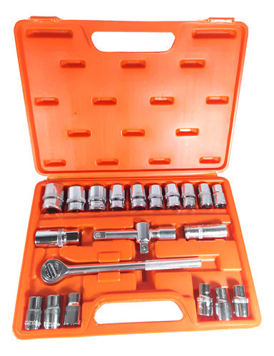 Jogo Soquete Sextavado 21 Pçs 1/2 Pol 8 A 27mm Cromo Vanádio Prateado
