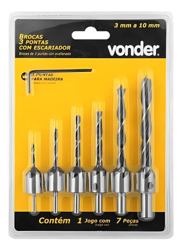 jogo broca escareadora 3pontas 03-10mm 7 peças vonder