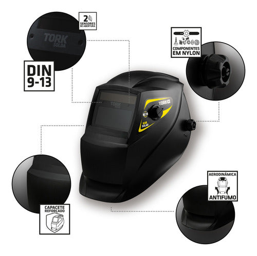 Máscara Solda 4k Auto Escurecimento Kab Solar + 2 Esquadros Preto Kab 4k