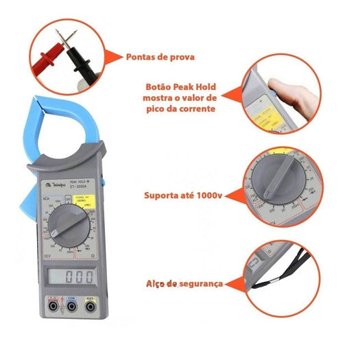 alicate amperímetro 1000a ac et3200a minipa