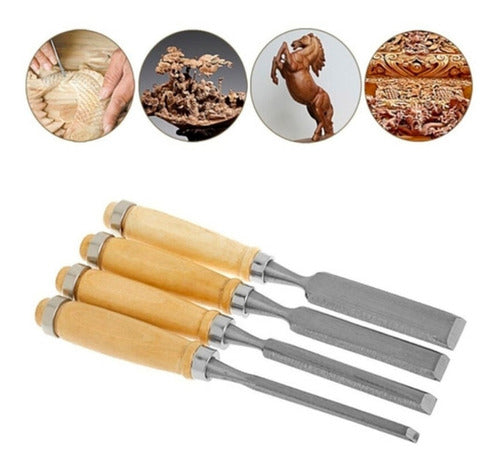 Kit Jogo Formão Profissional Entalhar Esculpir Madeira 4 Pçs