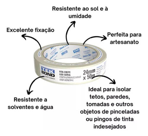 Kit 5 Fita Crepe 24mmx50m Tekbond