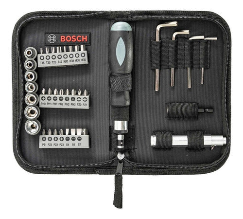 jogo de bits e soquetes bosch p/ aparafusar c/ 38 peças