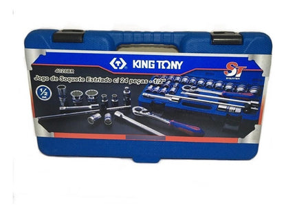 Jogo De Soquetes Estriado Com 24 Pçs 1/2 King Tony St4028mr