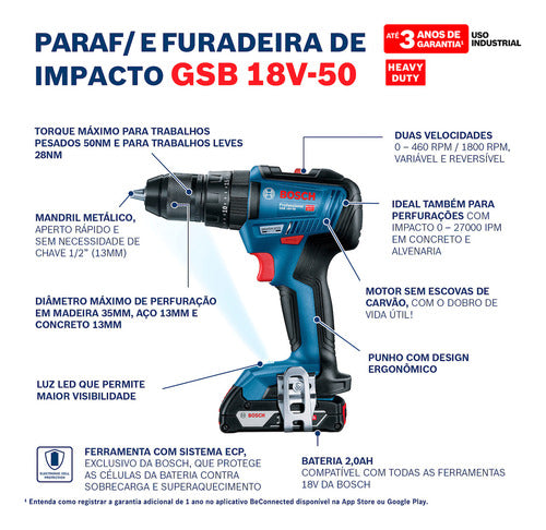 Parafusadeira Furadeira Gsb 18v-50 Mala+bat+carregador Bosch