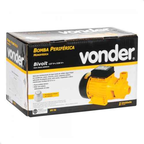 bomba de água periférica 1hp bpv750 vonder monofásica 60 hz amarelo monofásica
