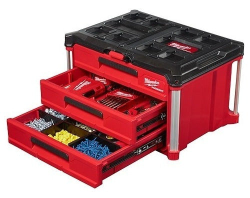 caixa de ferramentas 3 gavetas packout milwaukee 48-22-8443 vermelho