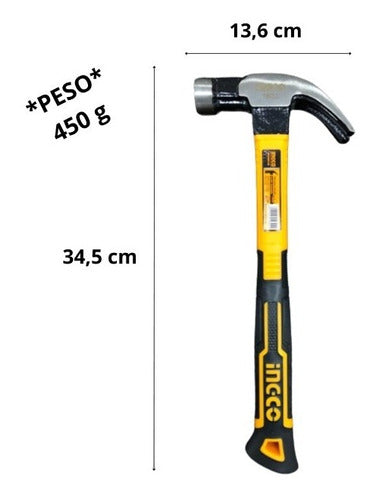 martelo unha magnético cabeça aço forjado 450g 29mm ingco