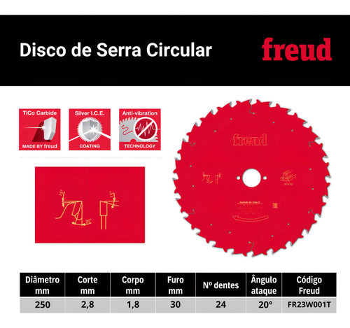 disco de serra circular 250mm madeira fr23w001t freud vermelho
