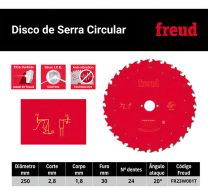 Disco De Serra Circular 250mm Madeira Fr23w001t Freud Vermelho