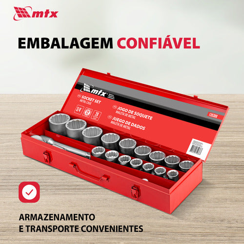 jogo de soquete estriado 3/4pol. 19-50mm 20pcs maleta mtx