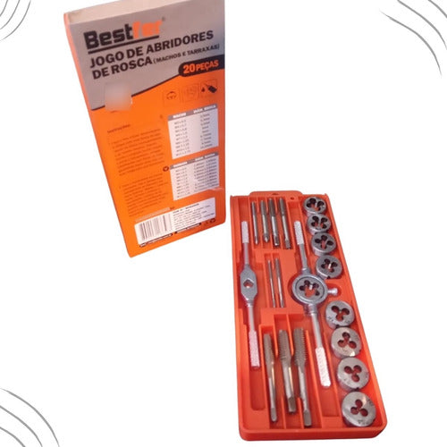 kit tarraxas e cossinete macho jogo 20 peças estojo bestfer  laranja