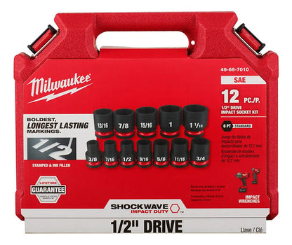 Jogo Soquete Impacto Encaixe 1/2  Curto 12 Peças Milwaukee