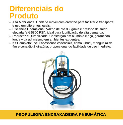 propulsora engraxadeira pneumática p/ graxa c/ tambor 20kg
