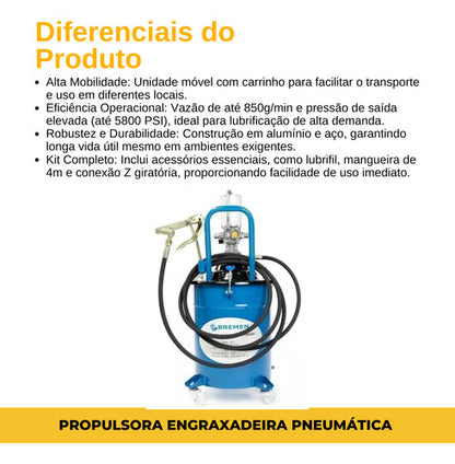 Propulsora Engraxadeira Pneumática P/ Graxa C/ Tambor 20kg