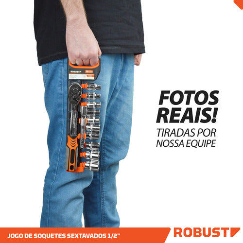 Jogo De Soquetes Sextavados 10 A 24mm 12 Peças Robust