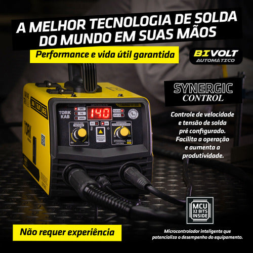 maquina solda mig 140a s/gás 3em1 tig eletrodo mascara bivol - amarelo/preto - 127/220v