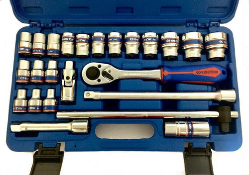 Jogo De Soquetes Estriado Com 24 Pçs 1/2 King Tony St4028mr