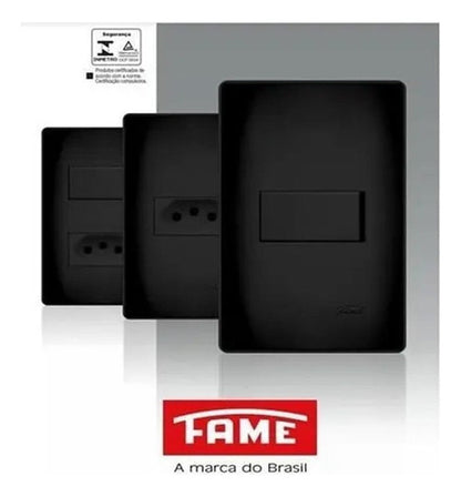 Interruptor Simples 4x2 Preto 16a Tomada Habitat Fame