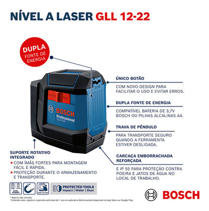 Nível A Laser 2 Linhas Verm Gll12-22 Bosch Profissional 12m