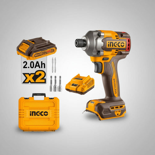 Parafusadeira De Impacto 1/4 285nm 2 Baterias 2ah 20v Ingco Laranja