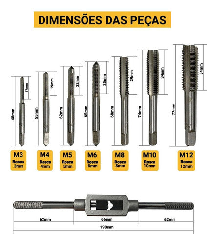 Kit 8 Peças Jogo Macho Abrir Fazer Rosca Aço Carbono Bestfer Prateado