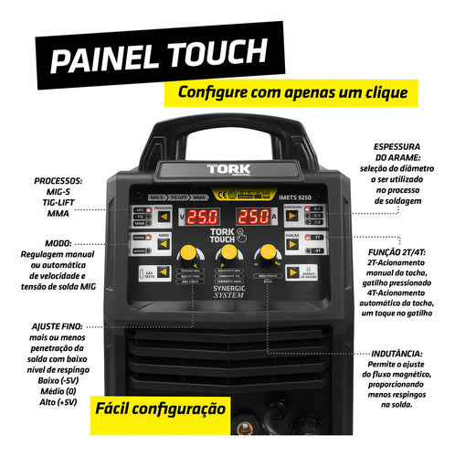 máquina de solda mig mma 250a super tork touch 250s-max 220v preto