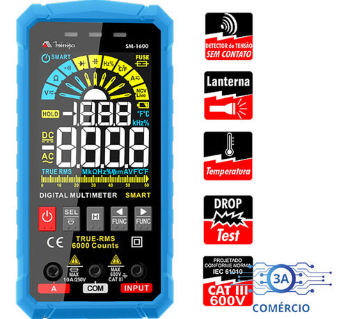 multímetro digital smart sm-1600 minipa temperatura ncv 600v